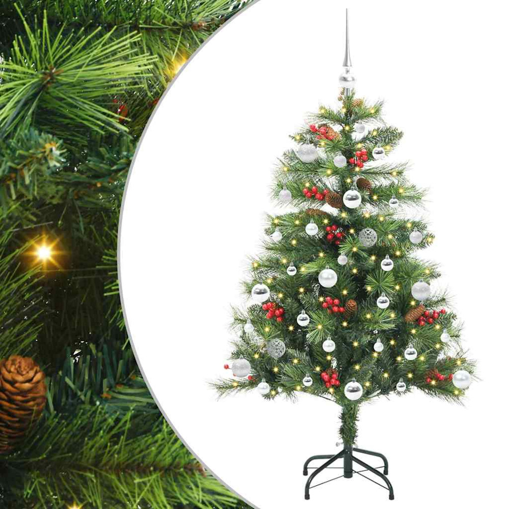 vidaXL 150 LED Pre-Lit Silver Baubles Green Artificial Christmas Tree 5ft Image 2