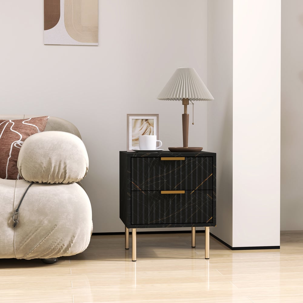Portland 2 Drawer Black Bedside Table Image 3