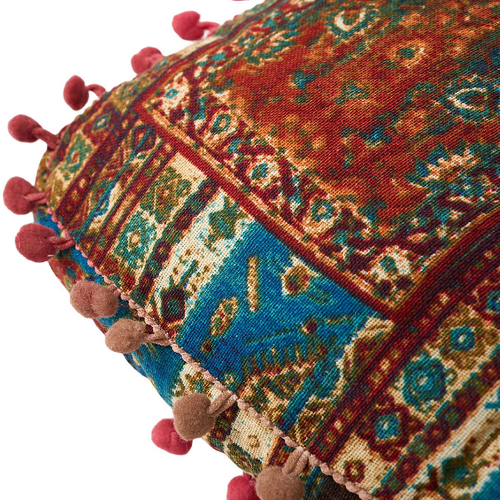 Living and Home Blue Bohemia Style Square Seat Cushion with Pom Pom Trim 40 x 40cm Image 6