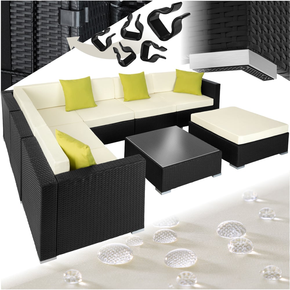 tectake Marbella 7 Seater Black Rattan Garden Corner Lounge Set Image 2