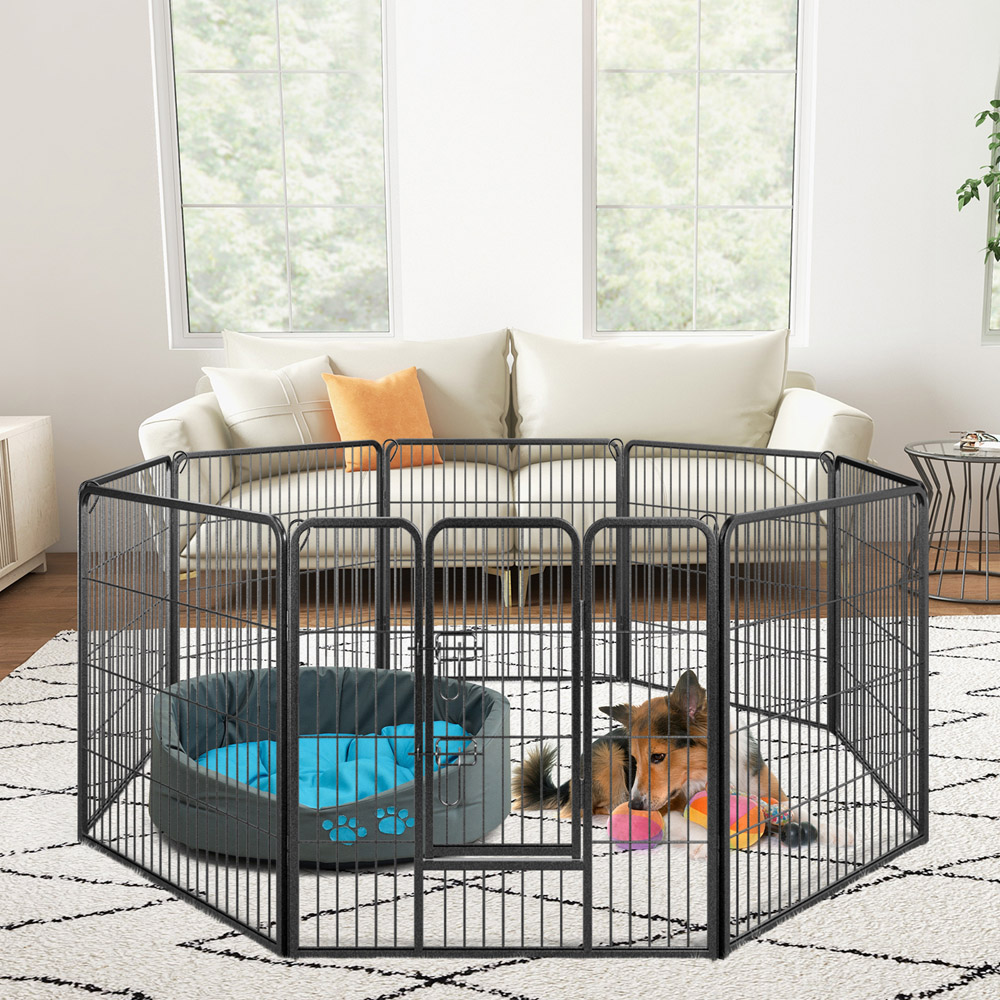 Costway Black 8 Panel 80cm Height Pen Fence with Lock and Door Image 4