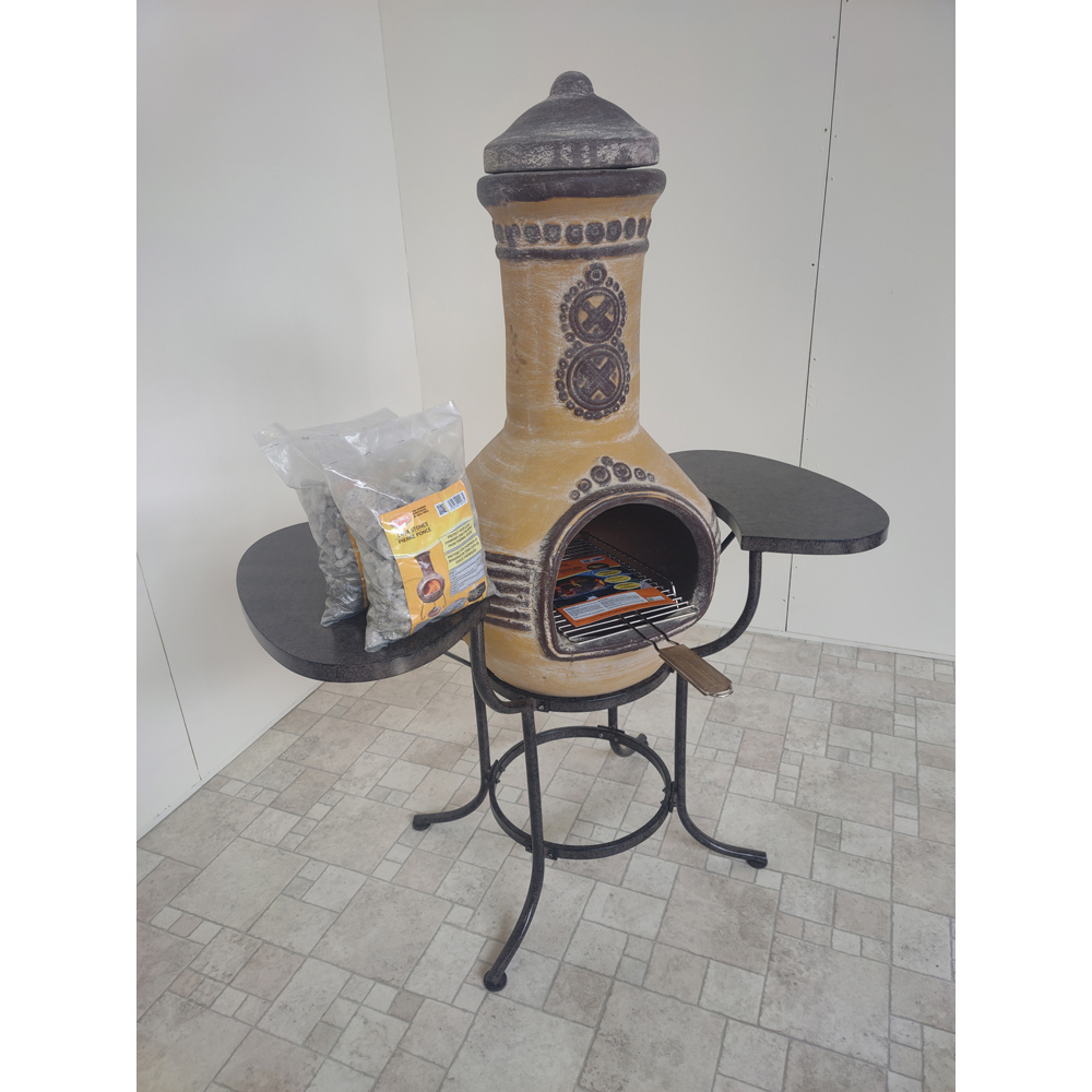 Gardeco BBO-C8AZ.01 Grill Lava Stones and Cradle Clay Chiminea BBQ Bundle Image 5