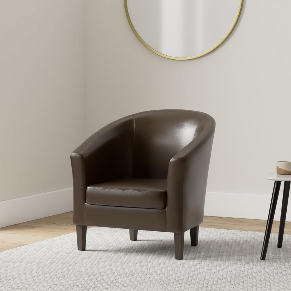 wilko Brown Faux Leather Tub Arm Chair Image 5