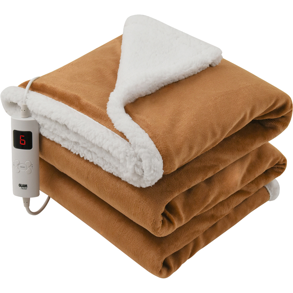 GlamHaus Tan Electric Heated Throw 160 x 130cm Image 1