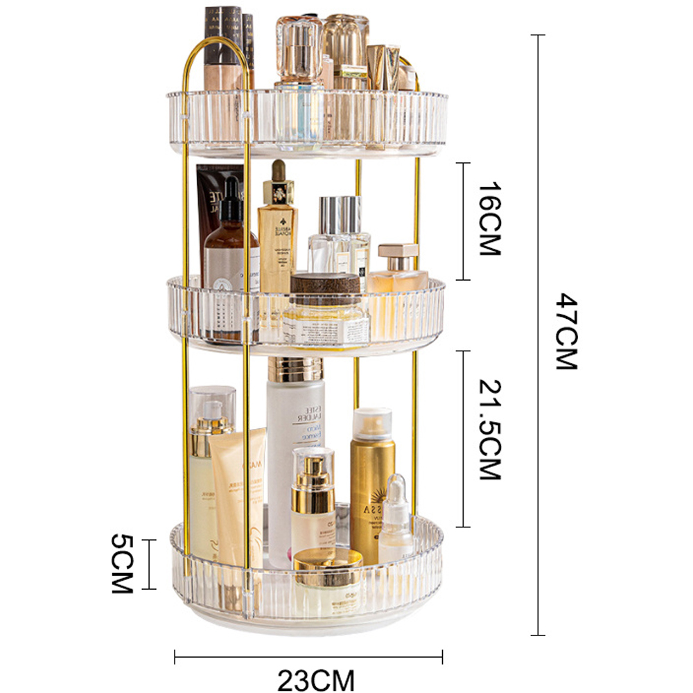 H&O Direct 3 Tier Gold Round Rotating Cosmetics Organiser Image 4