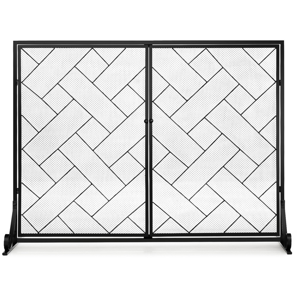 Costway 2 Panel Black Double Magnetic Doors Mesh Fireplace Screen Image 1