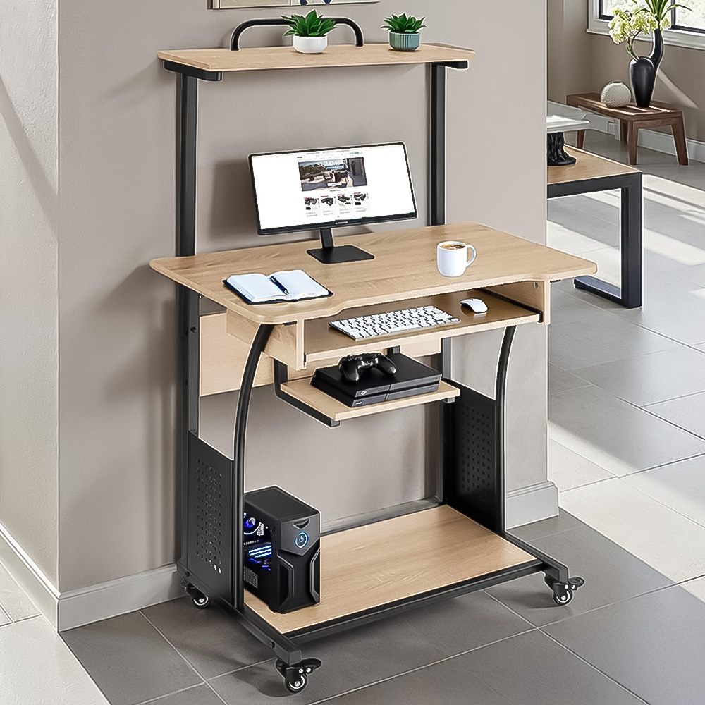 tectake Fife Oak Sonoma Office Desk with Keyboard Tray Image 1