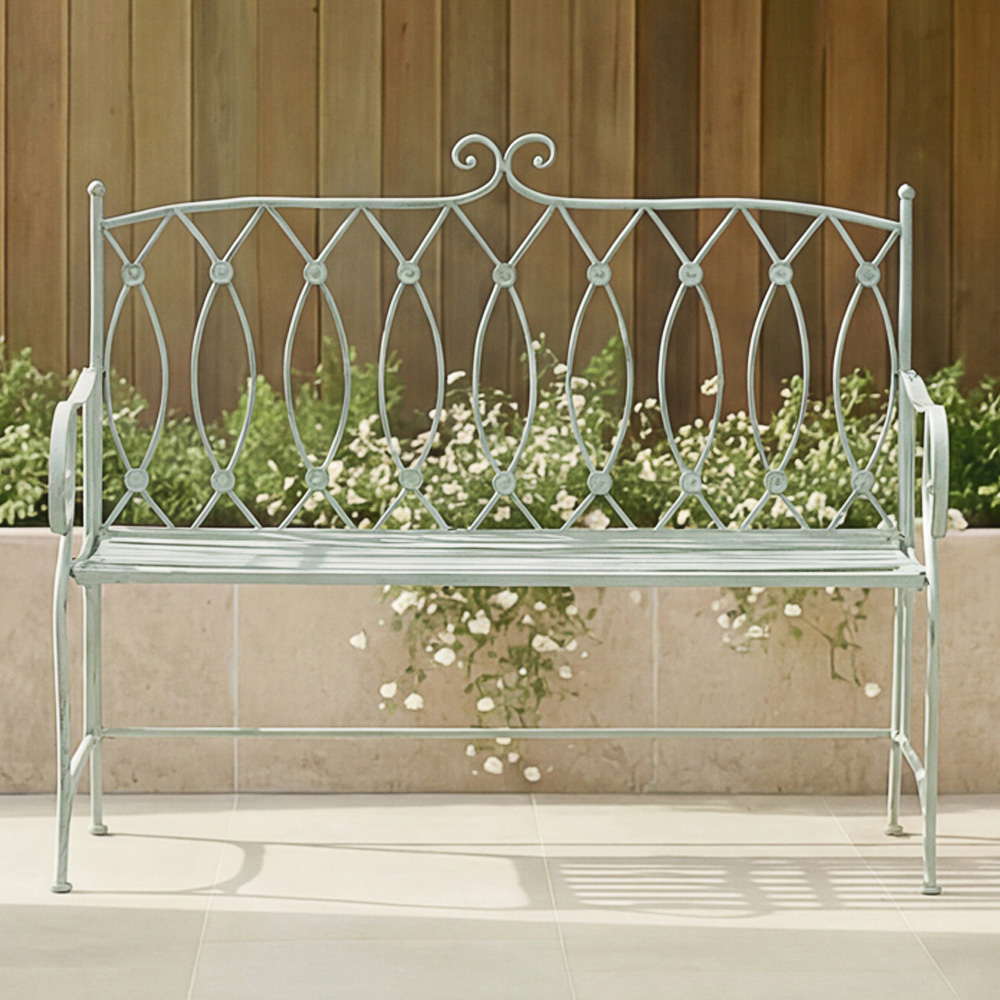 Charles Bentley 2 Seater Heritage Green Decorative Rustic Metal Garden Bench Image 1