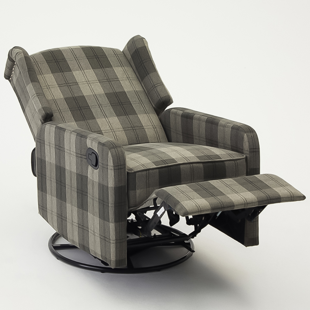Home Detail Charles Grey Tartan Swivel Manual Recliner Chair Image 5