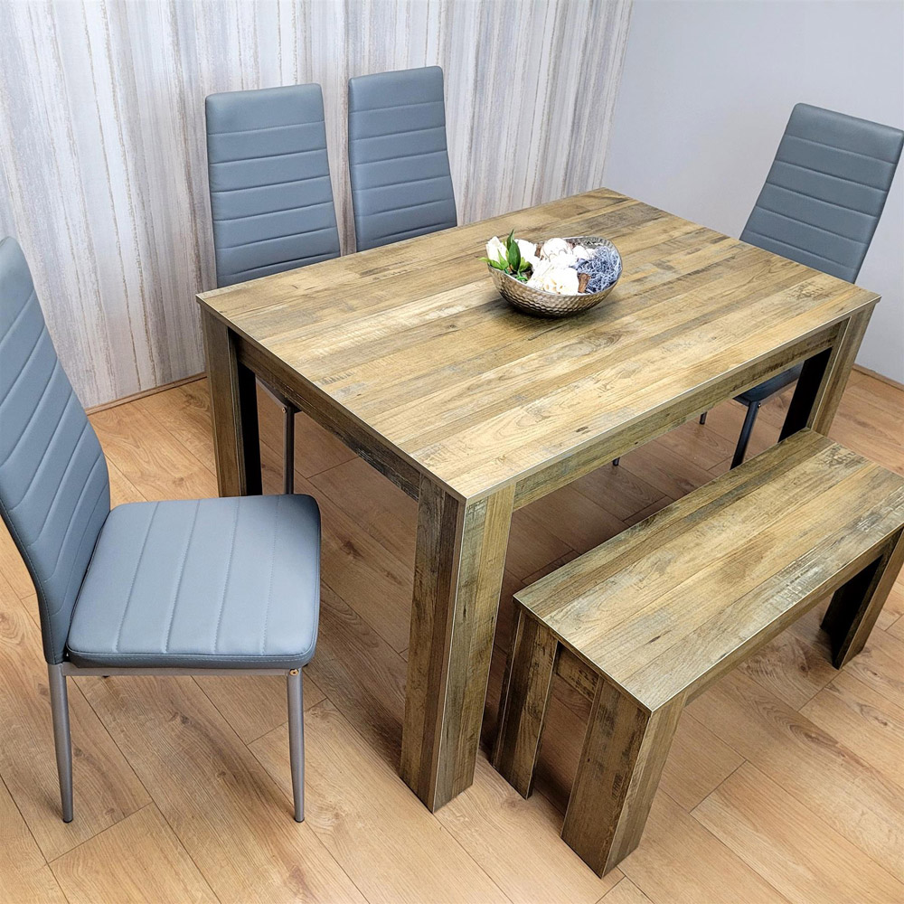 Kosy Koala 6 Seater Faux Leather Dining Bench Set Rustic Effect and Grey Image 2