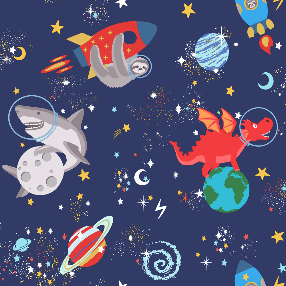 Holden Space Animals Navy Wallpaper Image 1