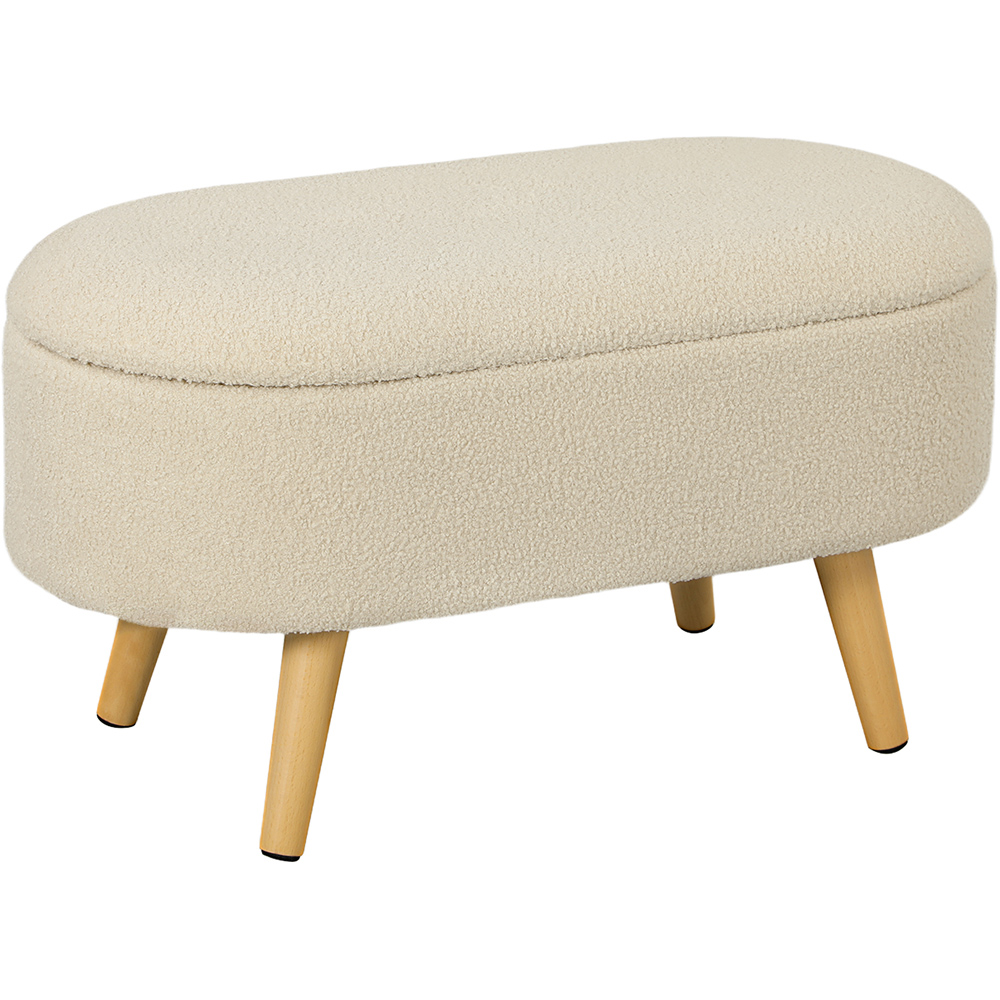 HOMCOM Cream Teddy Fleece Ottoman Bench Image 2
