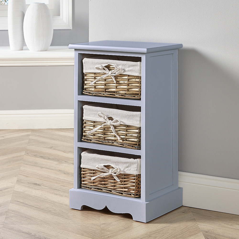 Home Source Lichfield 3 Wicker Basket Grey Storage Unit Image 7