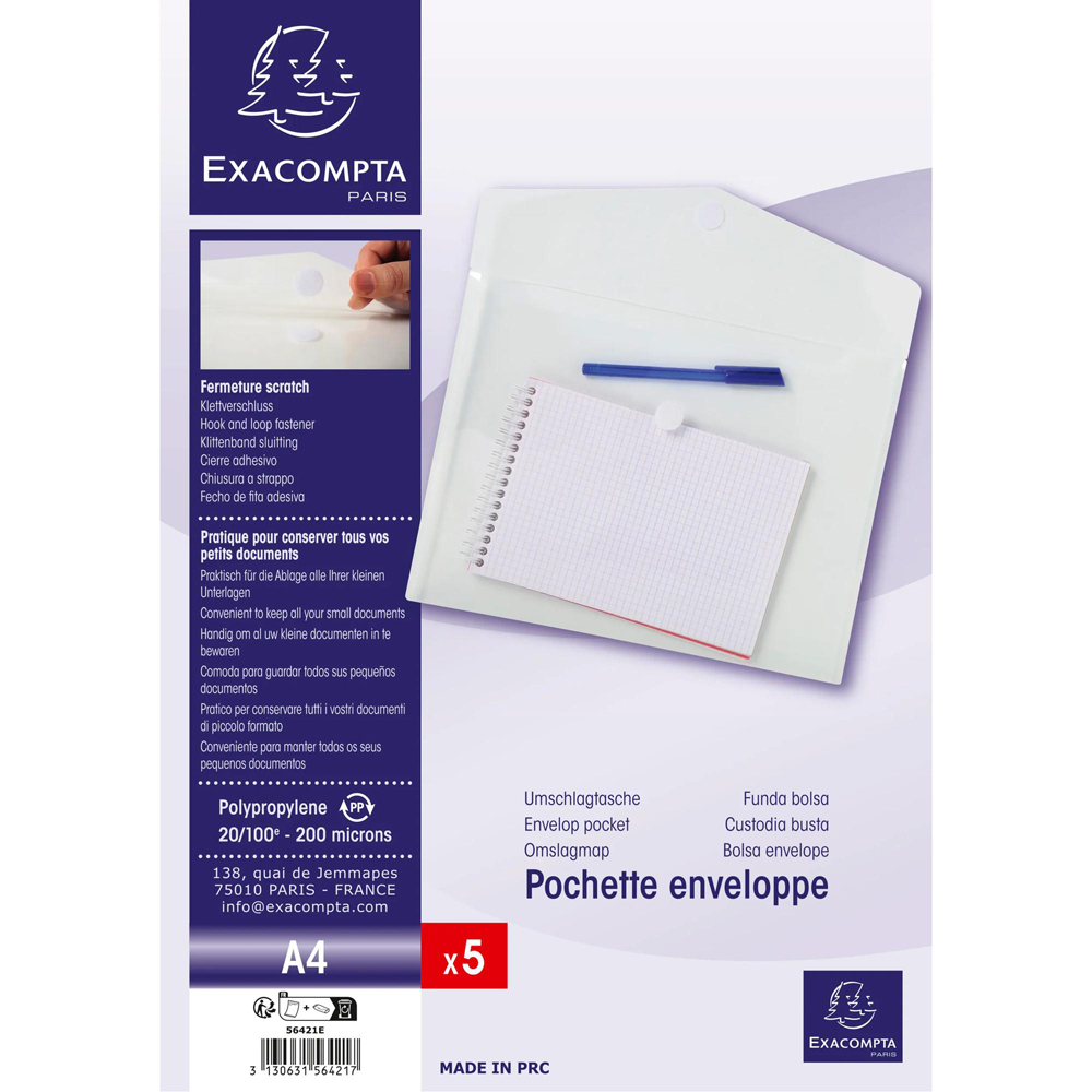 Exacompta A4 Frosted PP Envelope Pocket 10 Pack Image 3