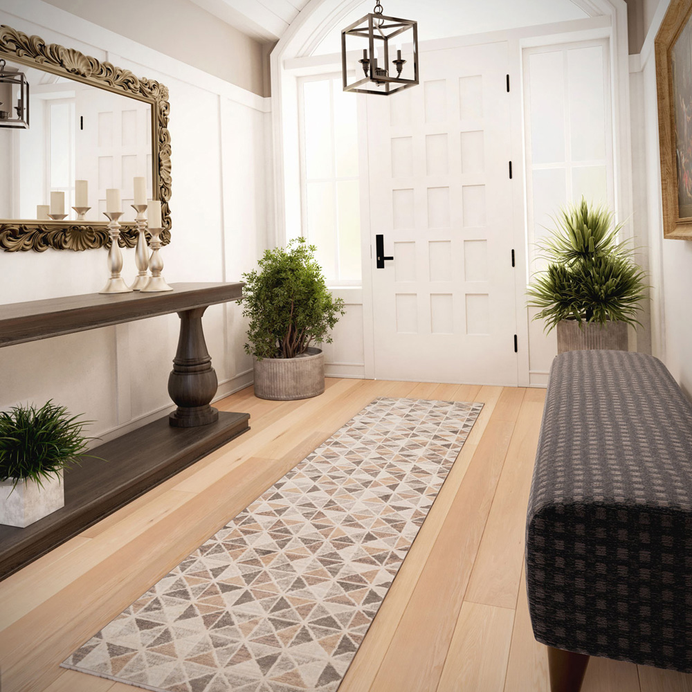 Kukoon Neutral and Beige Diamond Geometric Rug 240 x 60cm Image 2