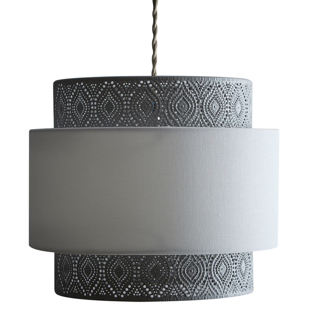 Kliving Simone 3 Tier Linen Satin Nickel Pendant Light Image 1