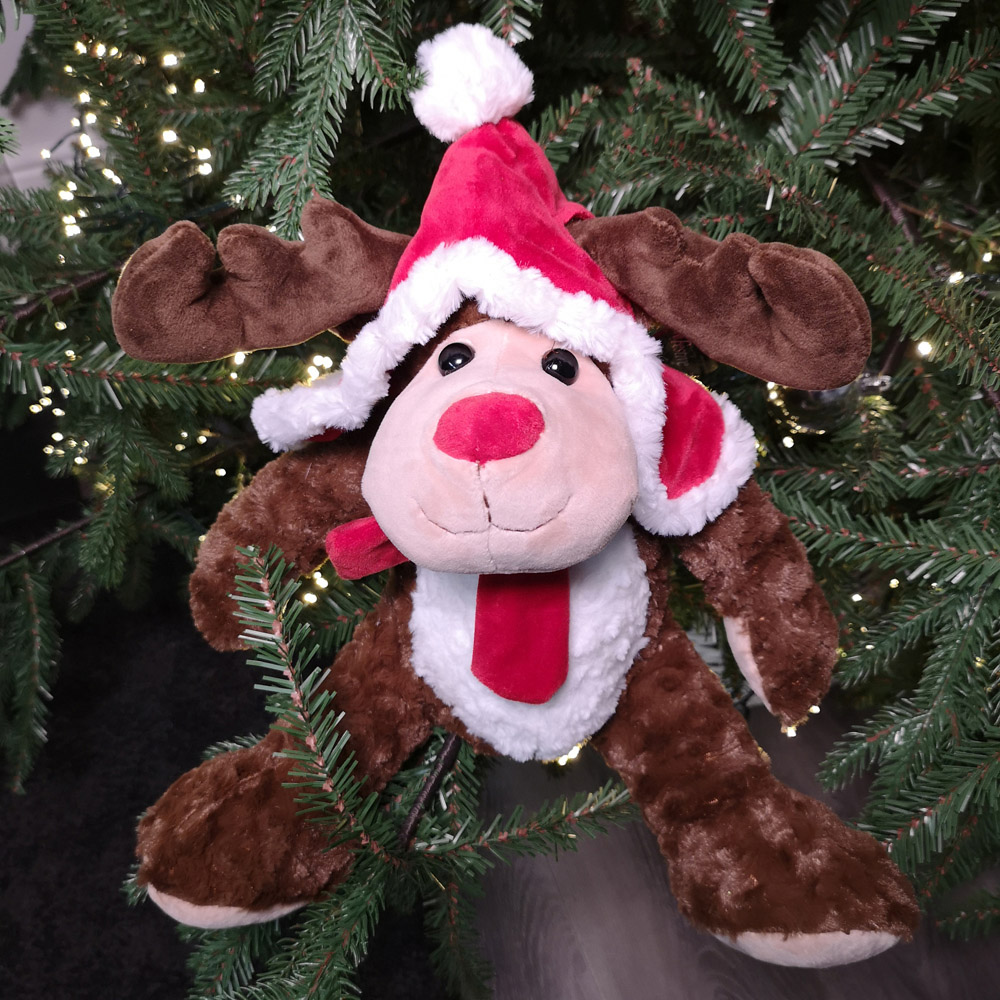 Samuel Alexander Sitting Plush Christmas Reindeer with Red Hat and Scarf Image 4