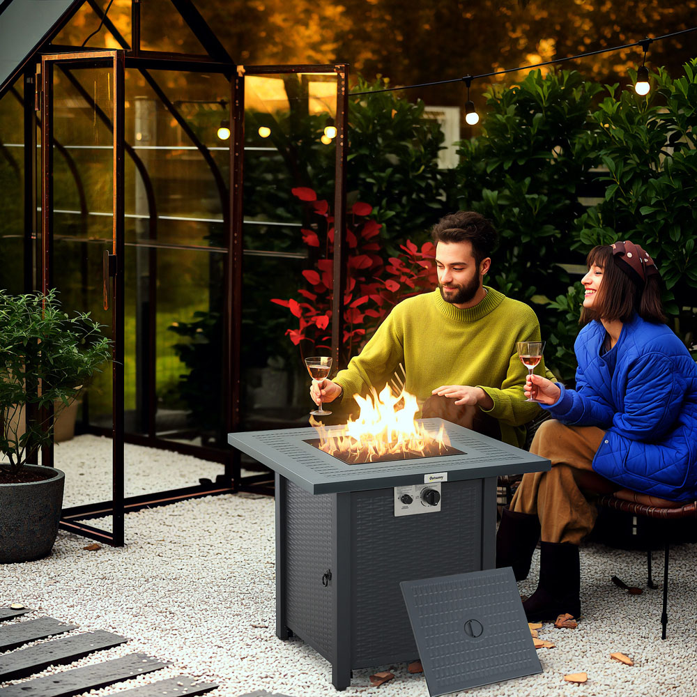 Outsunny Dark Grey 40000 BTU Propane Fire Pit Table with Lid and Lava Rocks Image 2