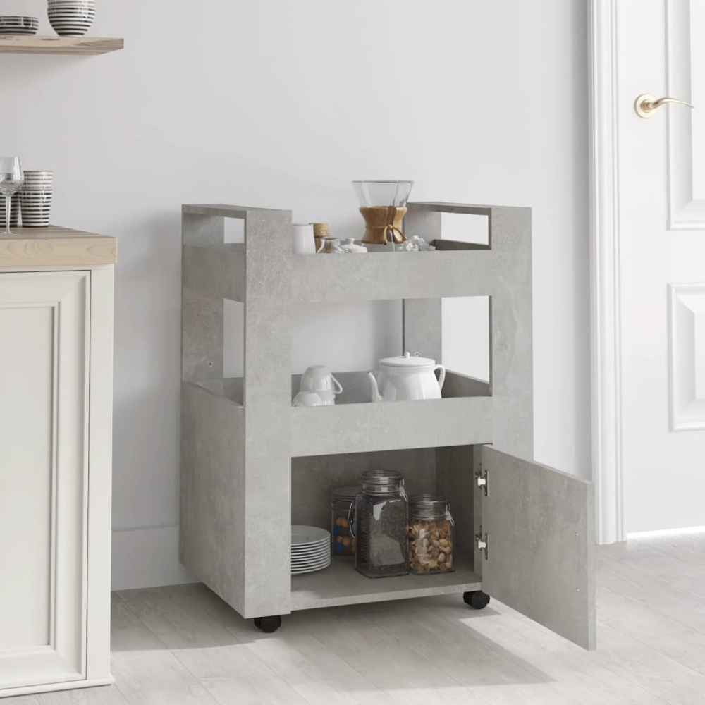 vidaXL Single Door 2 Shelf Concrete Grey Kitchen Trolley Image 8