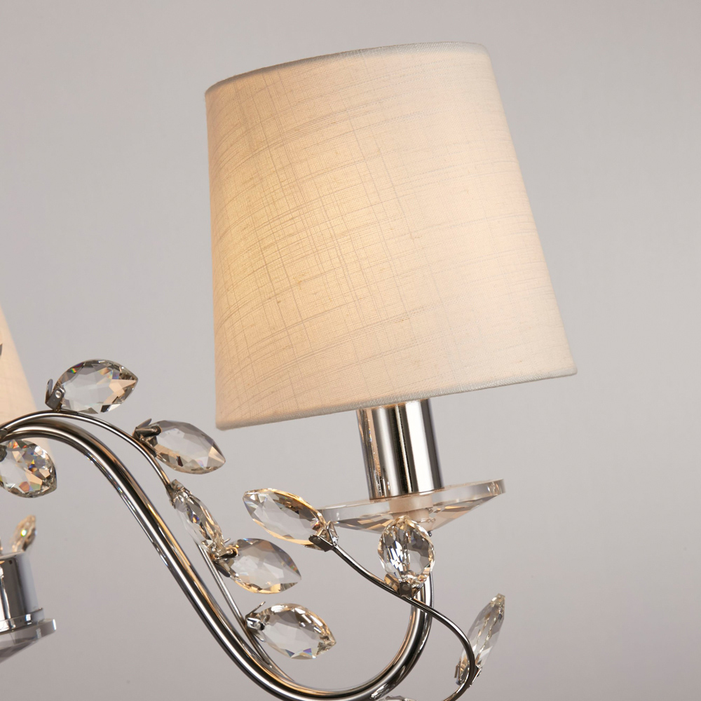 Lighting Collection Whittaker 3 Arm White Fabric Shade Chrome and Glass Pendant Light Image 4