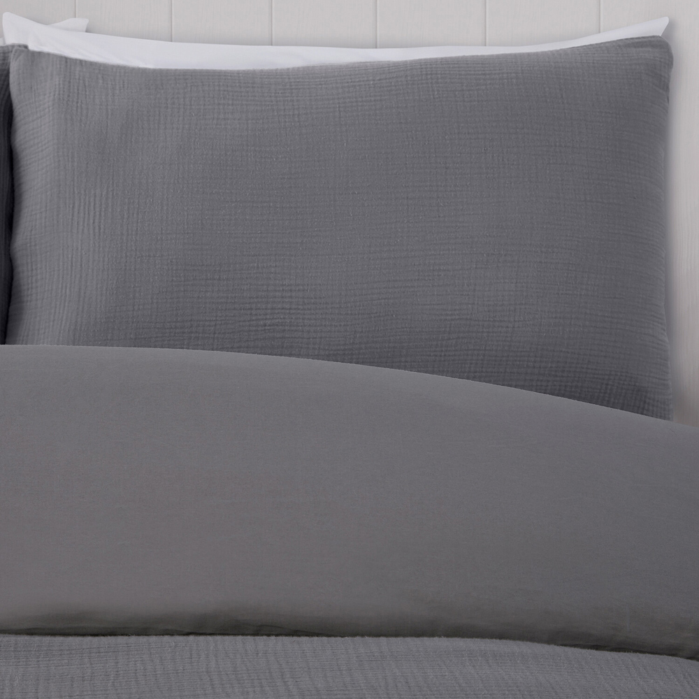 Muslin Duvet Set Grey Superking Image 4