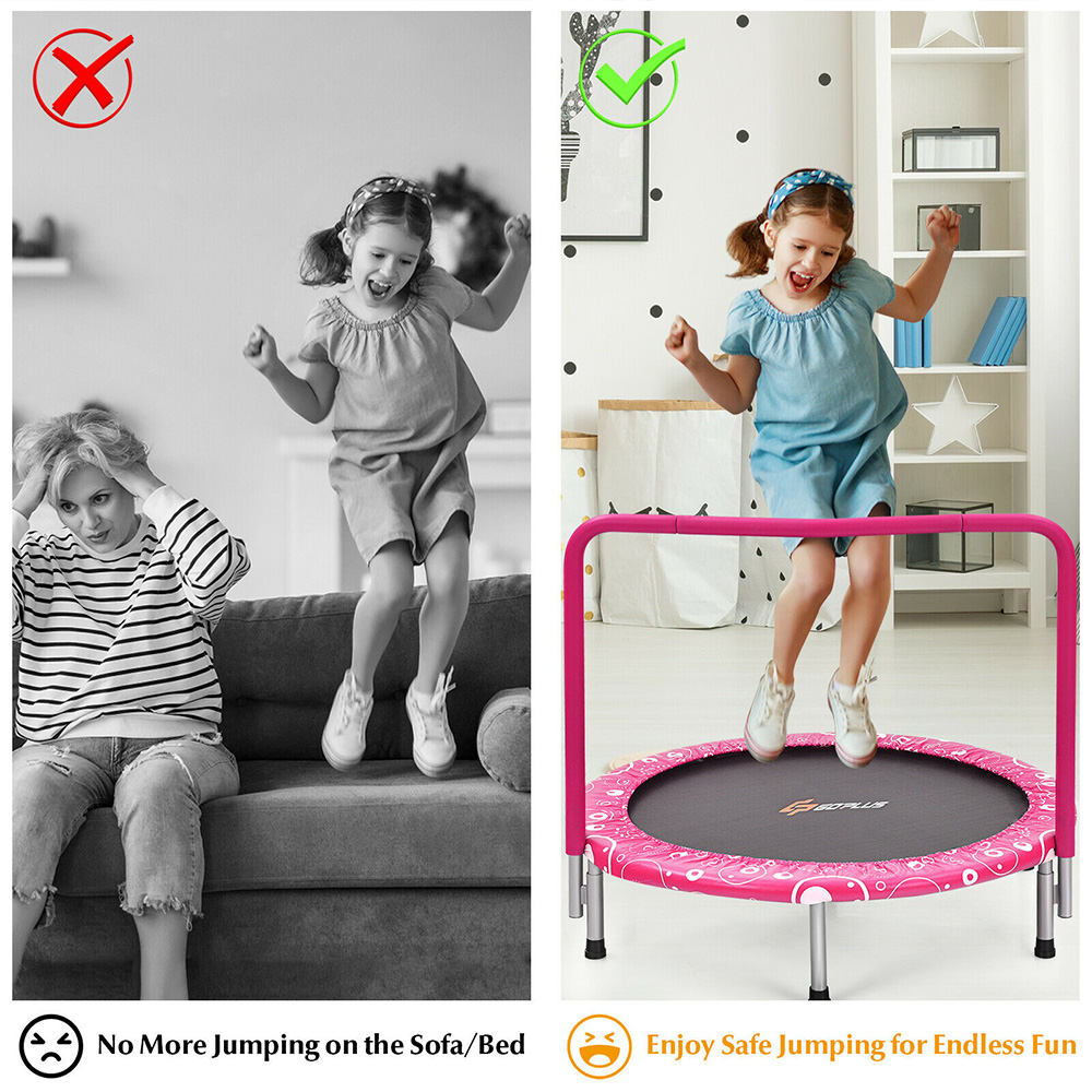 Costway Pink Folding Children Trampoline with Padded Edge Cover Image 7