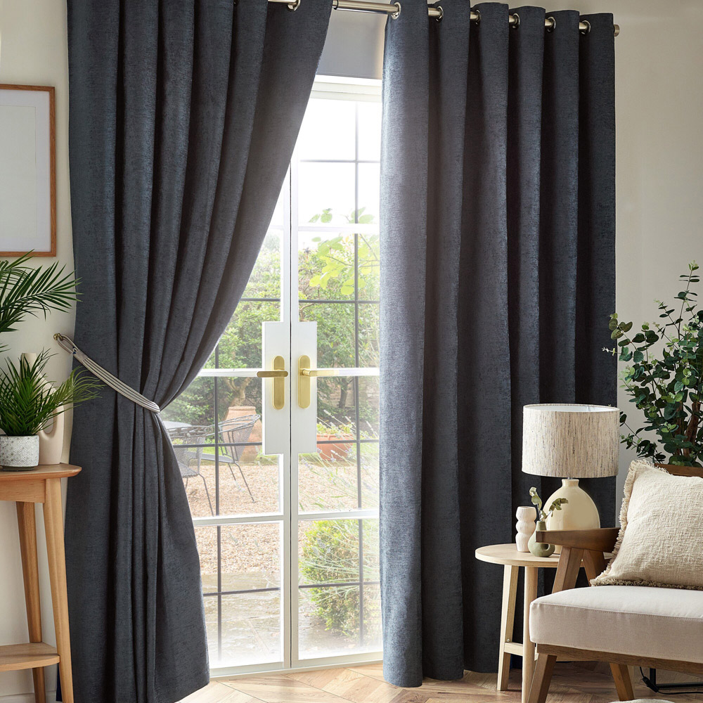 Alan Symonds Charcoal Chenille Blackout Ring Top Eyelet Curtains 229 x 183cm Image 1