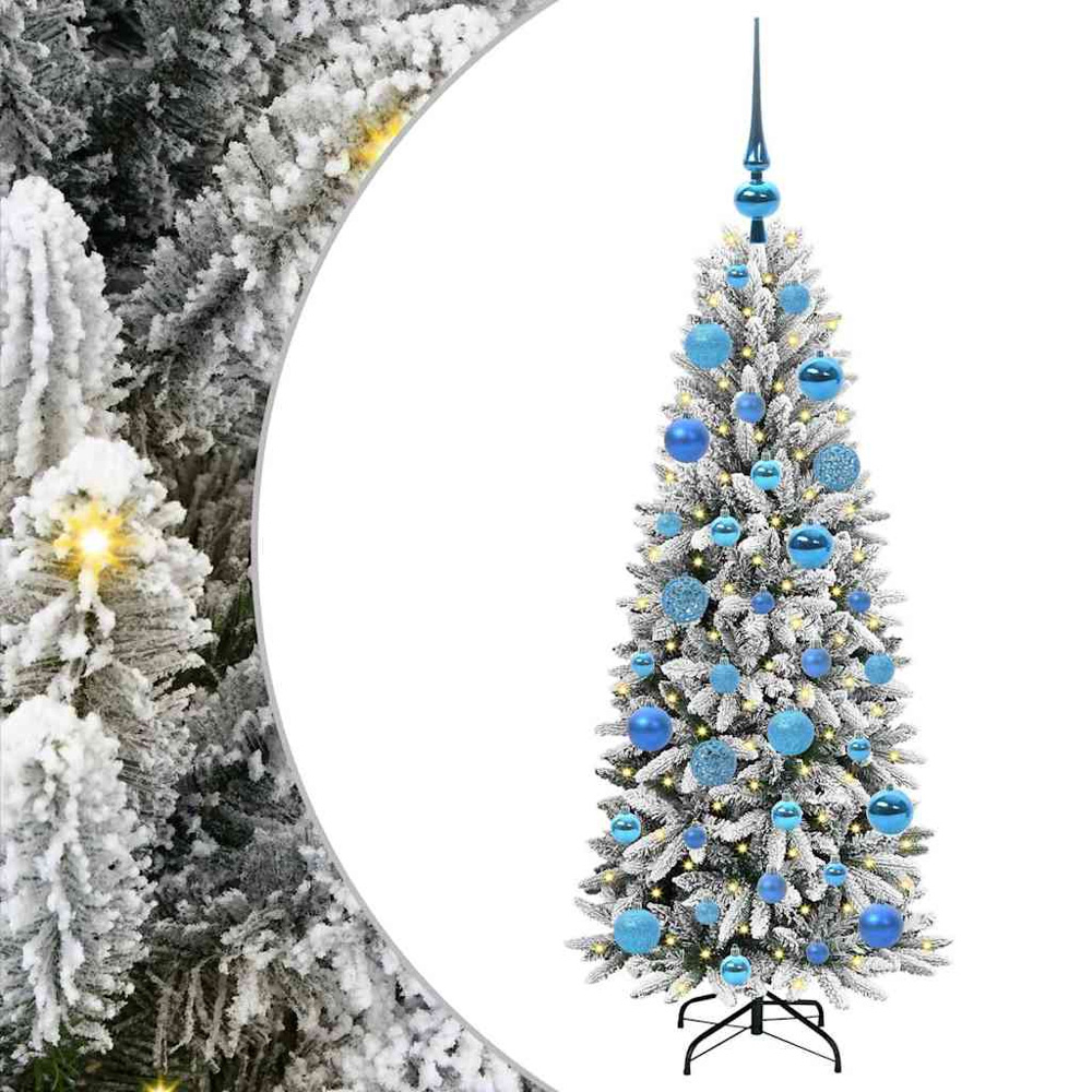 vidaXL Pre-Lit Blue Baubles Artificial Snow Flocked Christmas Tree 4ft Image 2