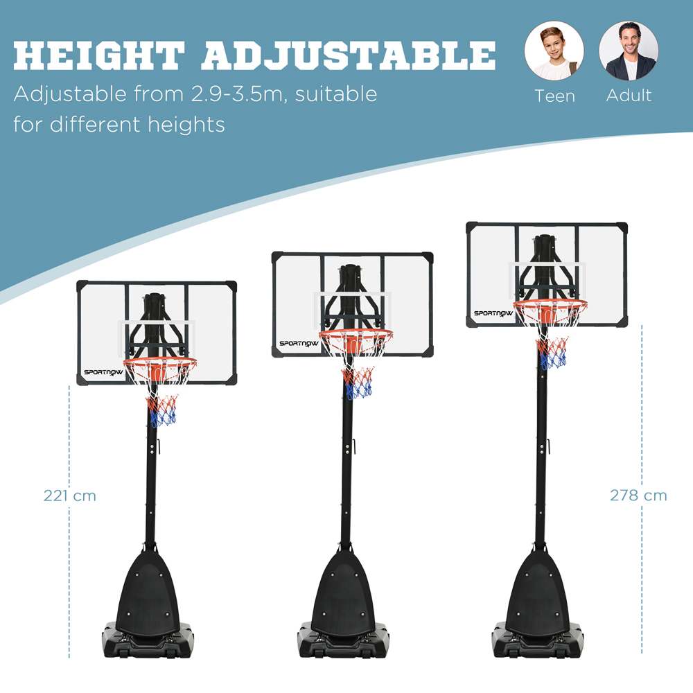SPORTNOW Black Height Adjustable Basketball Hoop Stand with Weighted Base 290-350cm Image 8