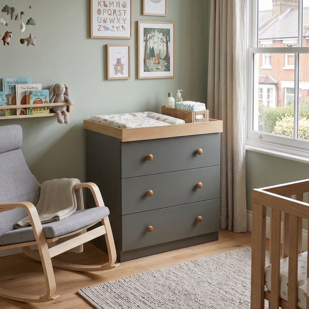 Shefa 888 3 Drawer Graphite and Cremona Oak Kids Changing Dresser Image 5