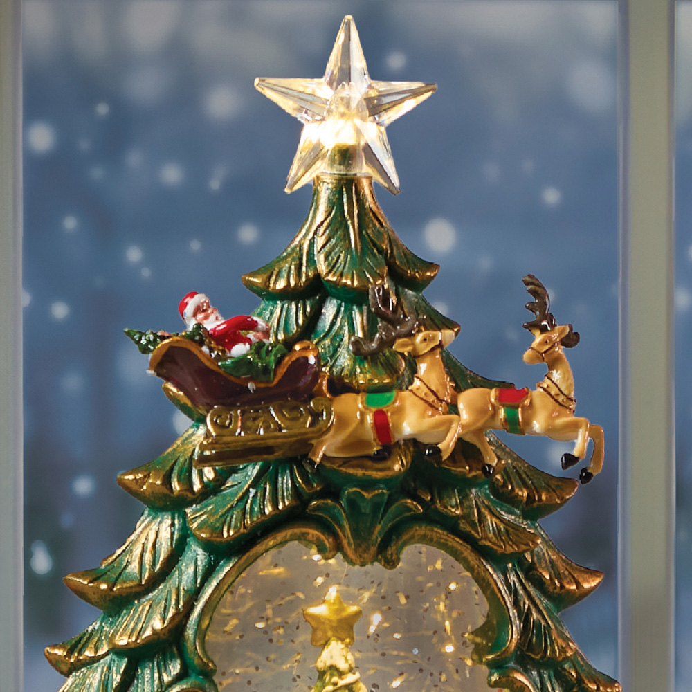 The Christmas Workshop Warm White LED Xmas Tree with Santa Light Up Snow Globe 26cm Image 3