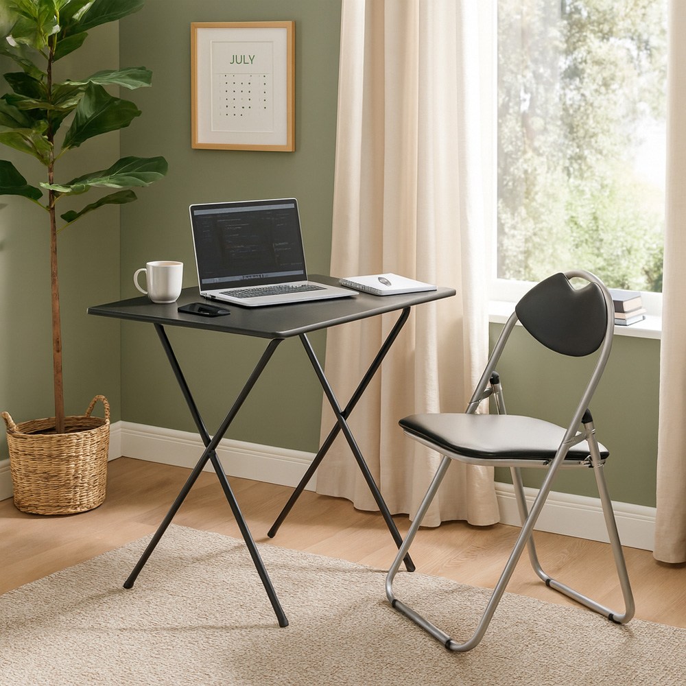 Harbour Housewares Black Wooden Foldable Desk and Chair Set Image 3