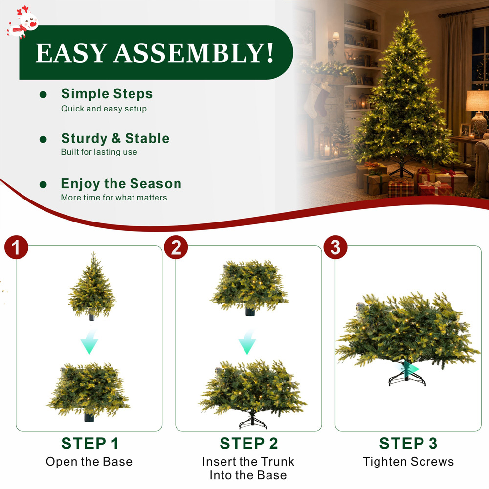Abrihome 370 Warm White LED Pre-Lit Artificial Christmas Tree with 852 Mixed Tips 6ft Image 5