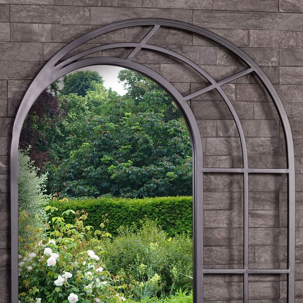 Charles Bentley Paris Black Arch Window Outdoor Wall Mirror 95 x 60cm Image 4