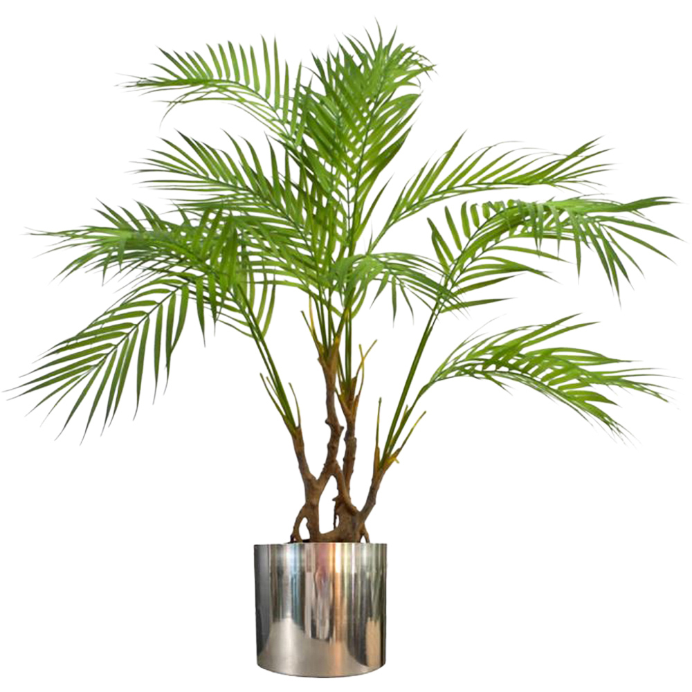 Leaf Realistic Twisted Trunk Areca Palm Artificial Plant with Silver Metal Planter 90cm Image 1