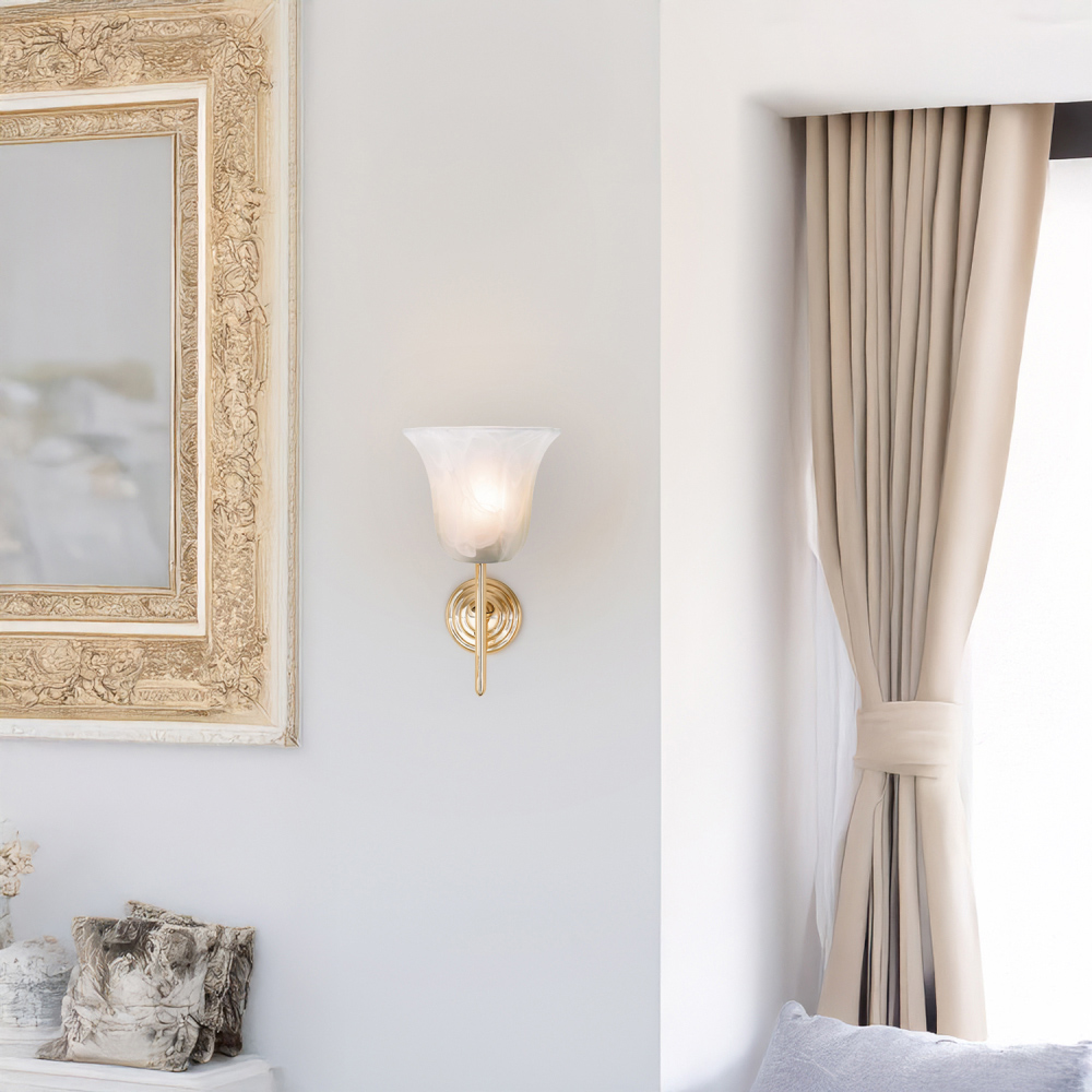 Happy Homewares White Alabaster Glass Shade with Subtle Petal Rimmed Trim 2 Pack Image 2