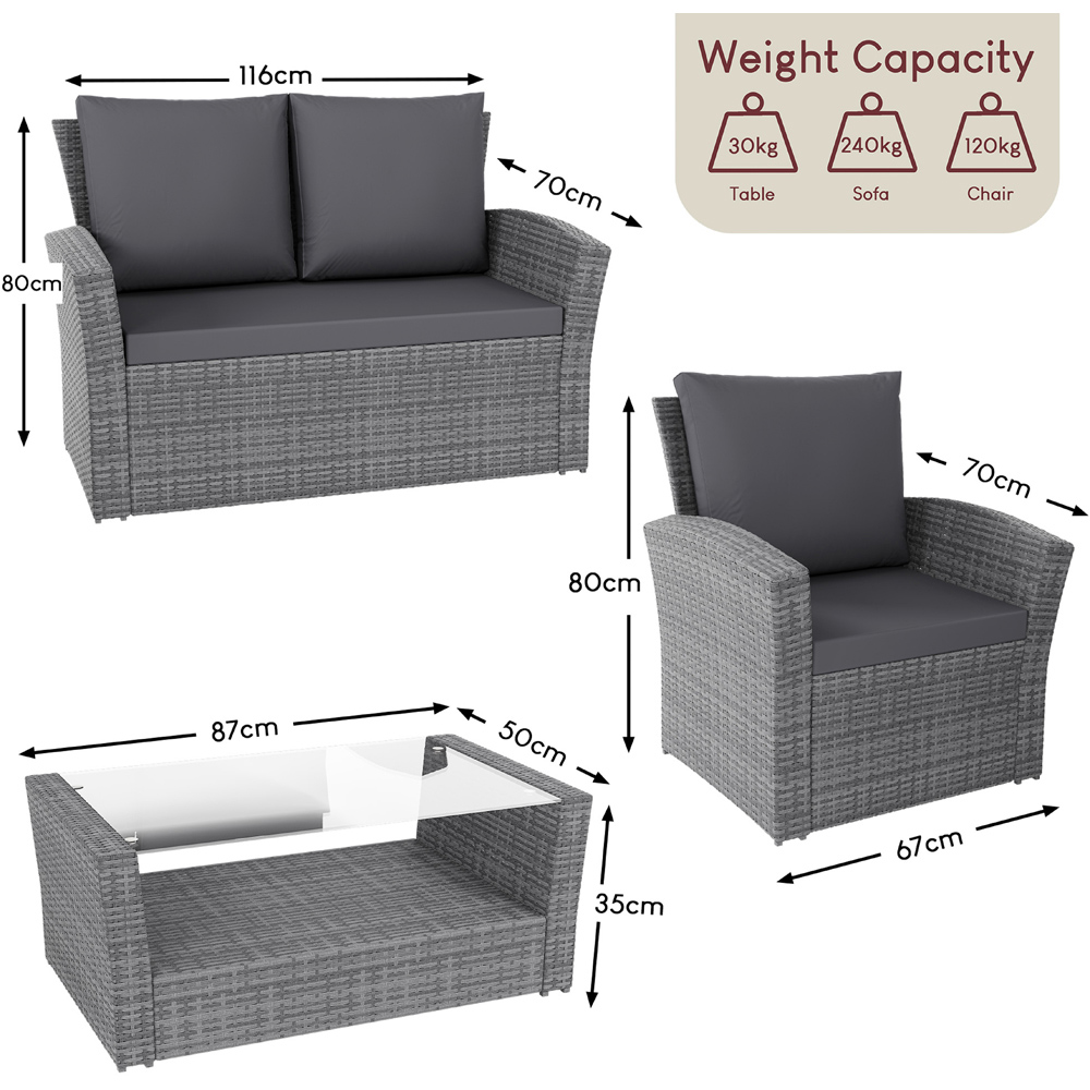 GARDEN VIDA Mylor 4 Seater Grey PE Rattan Garden Lounge Set with Cover Image 8