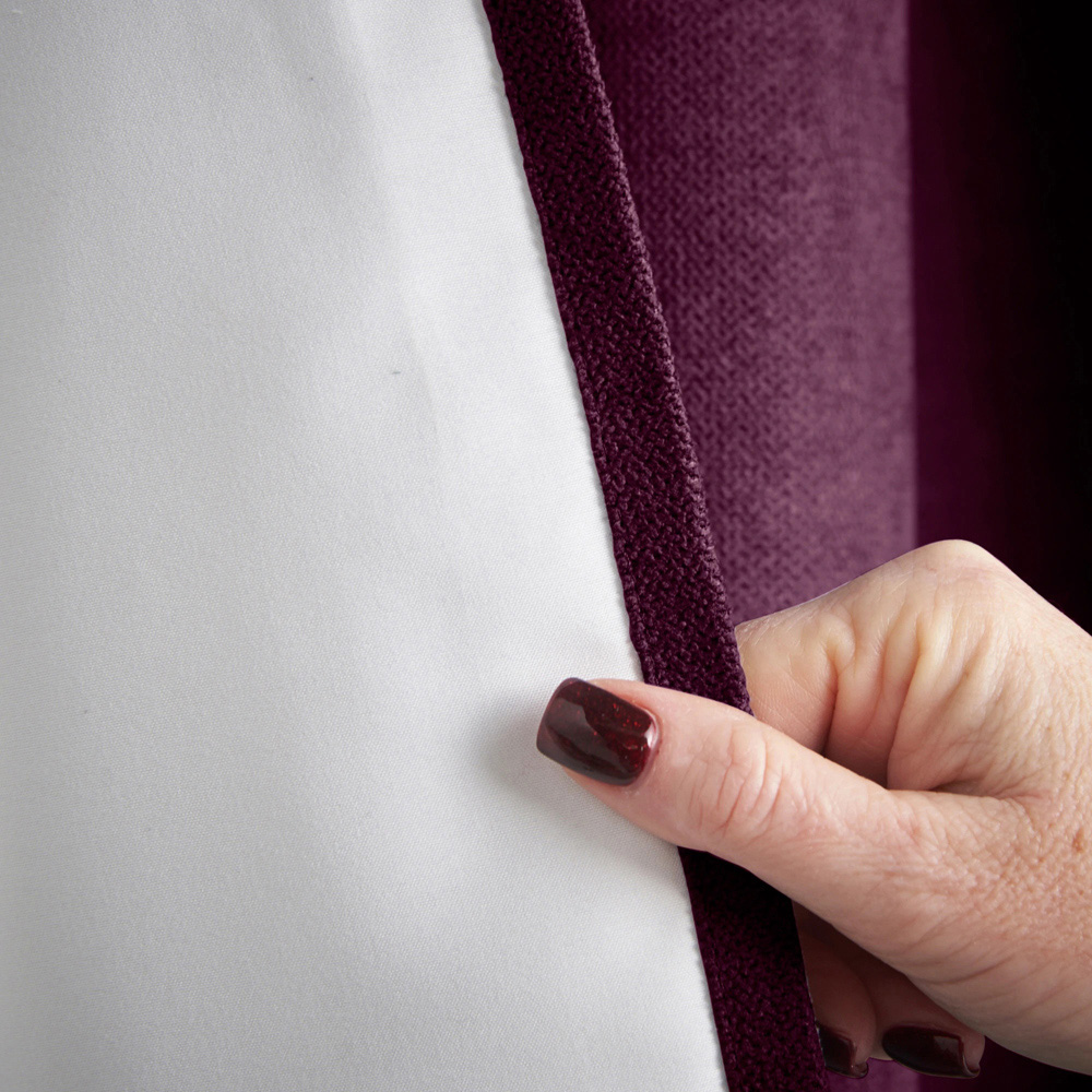Alan Symonds Aubergine Velvet Chenille Blackout Ring Top Eyelet Curtains 137 x 213cm Image 7