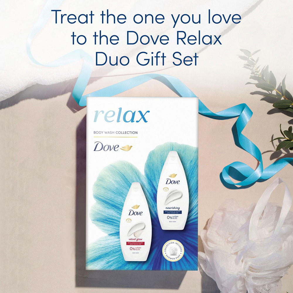 Dove Relax Velvet Glow and Nourishing Soothing Body Wash Duo Set 2 Pack Image 7