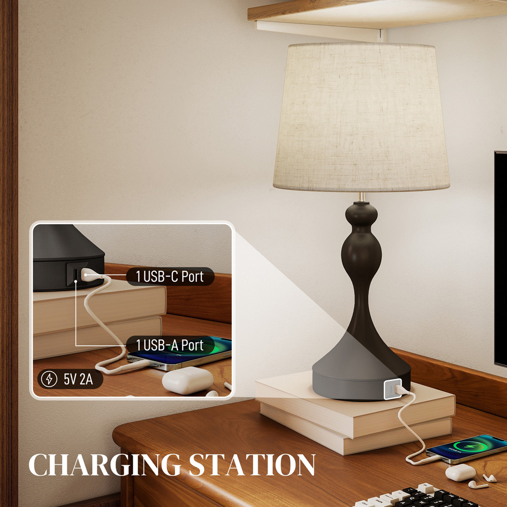 Portland Black LED Table Lamp with USB Ports 2 Pack Image 6