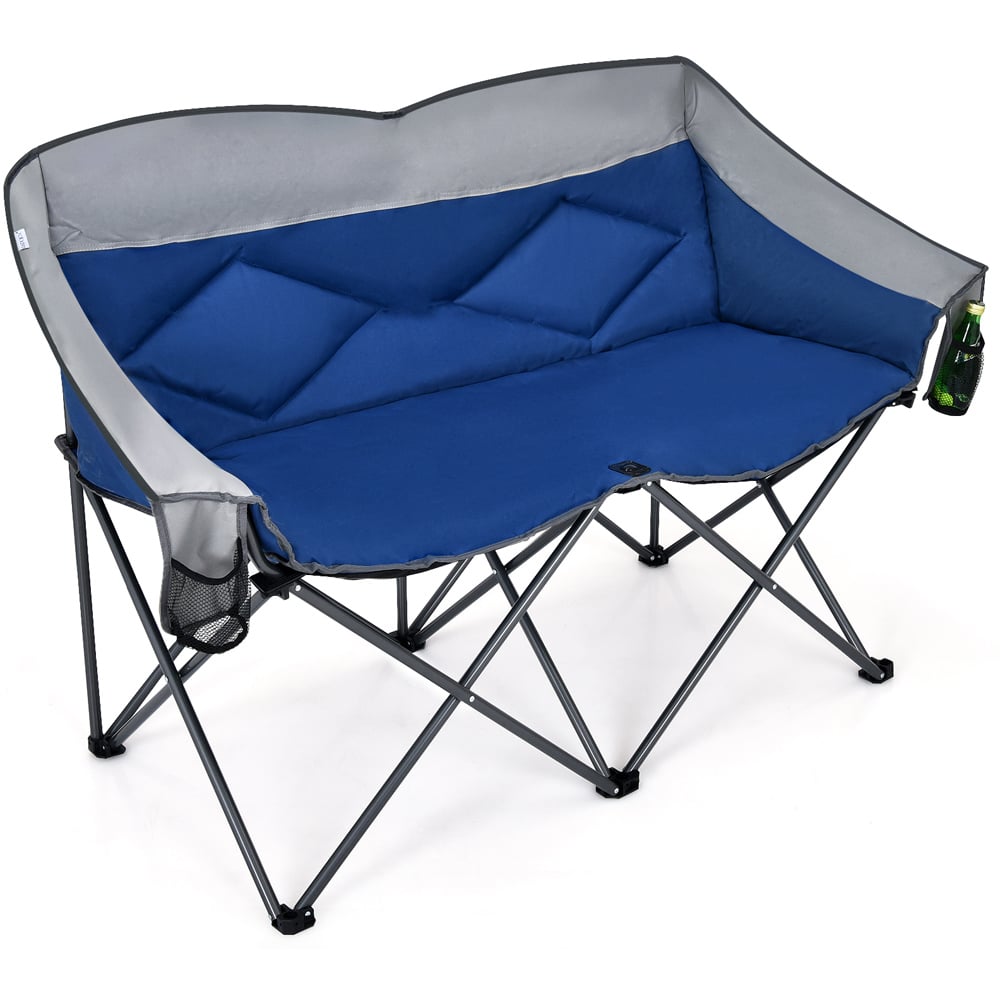 Costway 2 Seater Blue Folding Camping Chair with Padded Seat Image 1