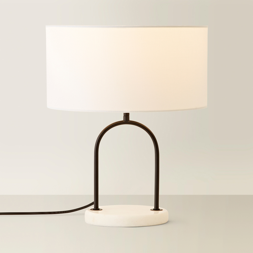ValueLights Rachel White Linen Lamp Shade Black Arch Marble Base LED Table Lamp Image 5