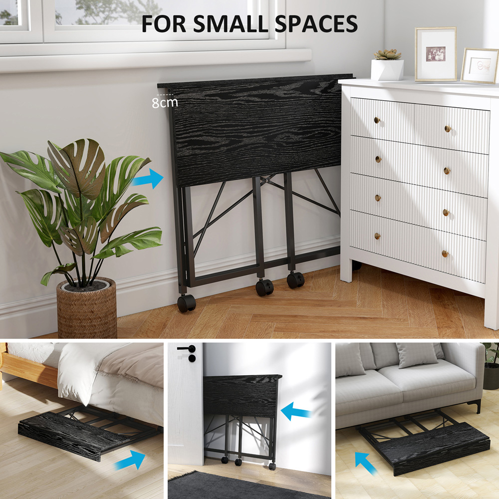 HOMCOM Black Foldable Desk with Wheels Image 4