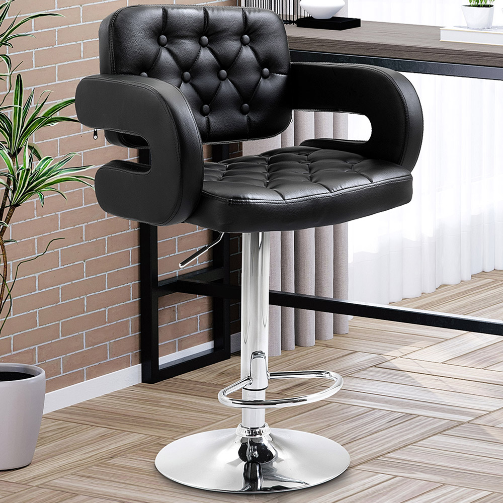 Portland Black PU Leather Height Adjustable Swivel Bar Stool Image 1