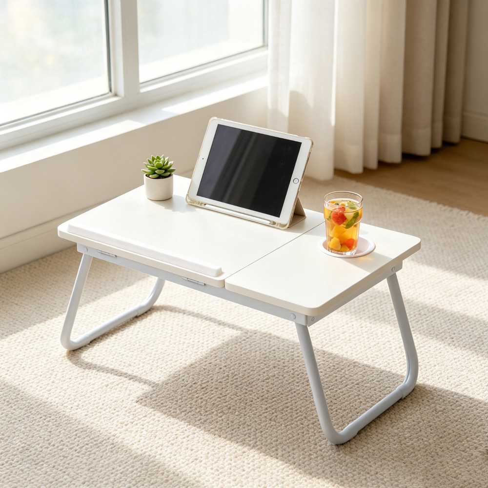 Living and Home 5 Position Adjustable White Foldable Laptop Bed Table with Cup Holder Image 2