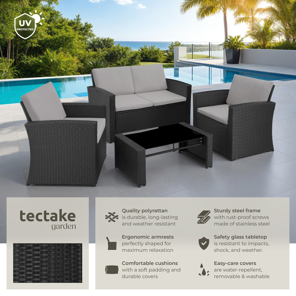 tectake Lucca 4 Seater Black and Grey Rattan Garden Sofa Set Image 6