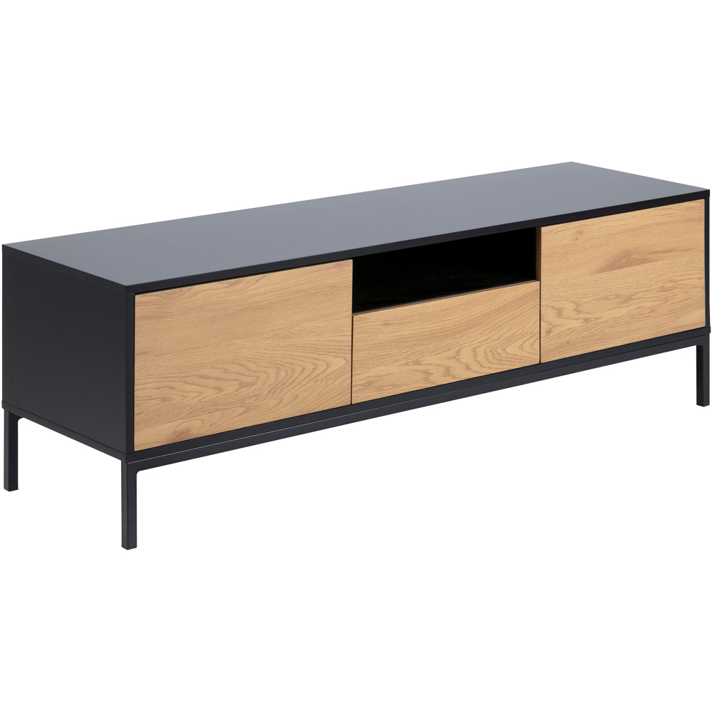 Florence Seaford 2 Door Single Drawer Single Shelf Black and Oak TV Unit Image 2