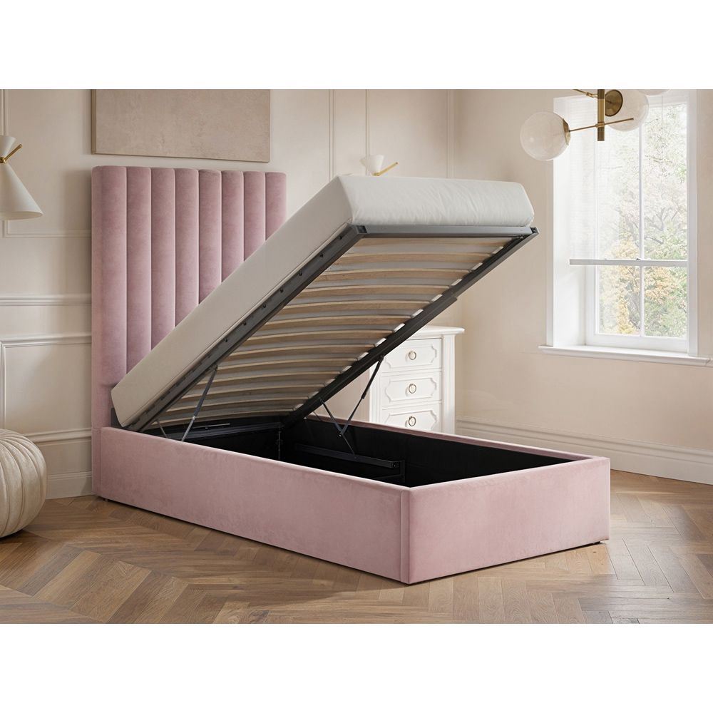 Flair Everley Single Pink Velvet Ottoman Bed Image 6