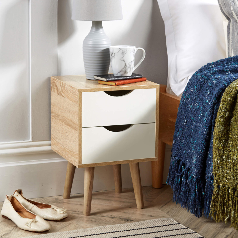 Home Source Boden 2 Drawer White and Oak Bedside Table Image 7