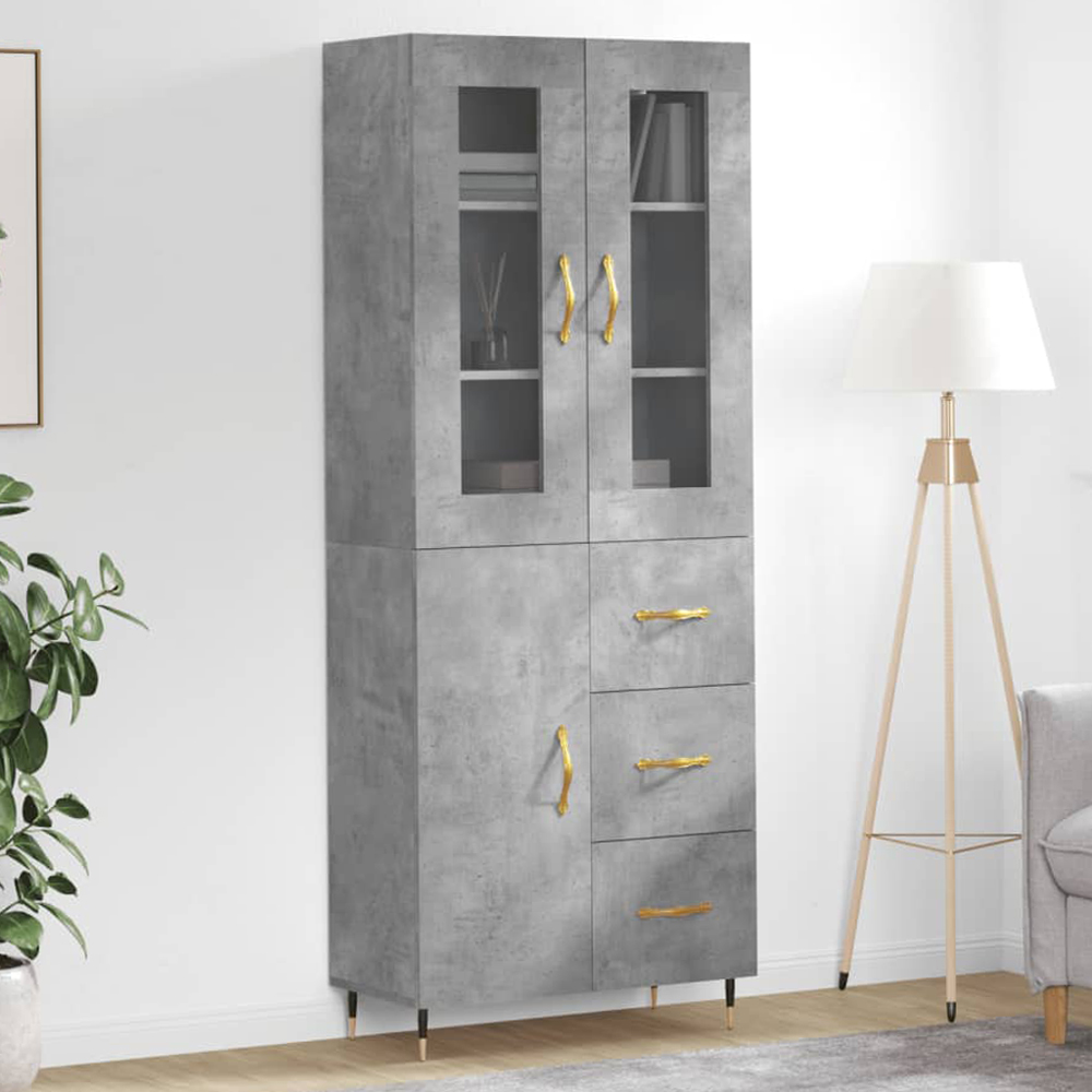 vidaXL 3 Door 3 Drawer Concrete Grey Highboard Image 1